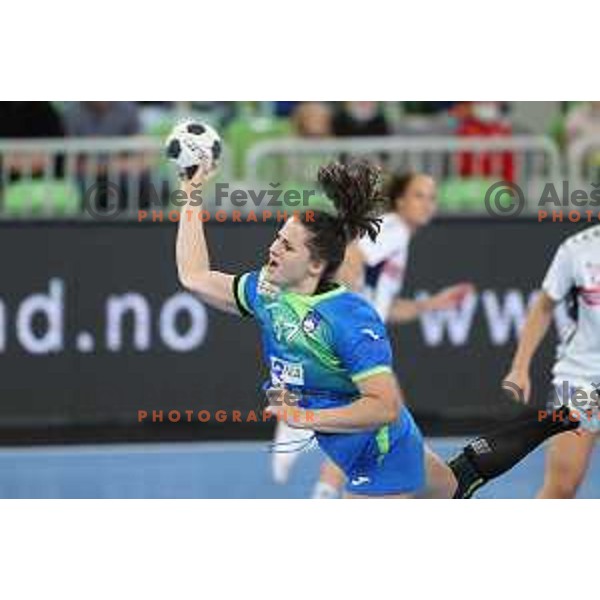Natasa Ljepoja in action during EURO Cup Women 2022 Group phase handball match between Slovenia and Norway in Ljubljana, Slovenia on October 10, 2021