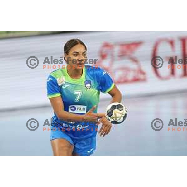 Elizabeth Omoregie in action during EURO Cup Women 2022 Group phase handball match between Slovenia and Norway in Ljubljana, Slovenia on October 10, 2021