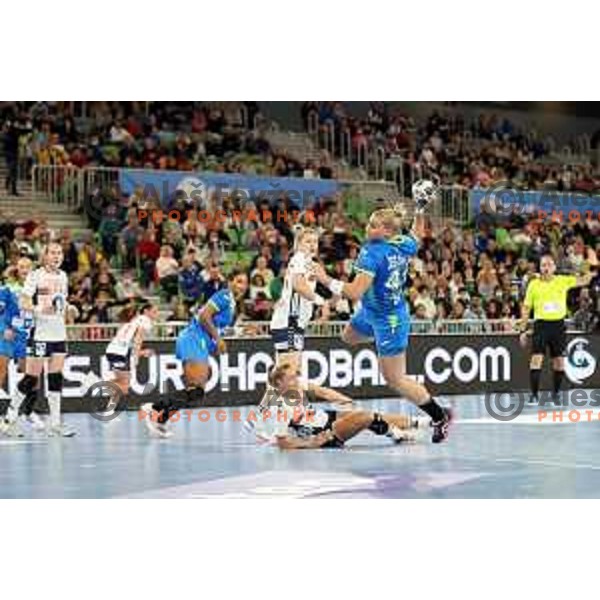 Aneja Beganovic in action during EURO Cup Women 2022 Group phase handball match between Slovenia and Norway in Ljubljana, Slovenia on October 10, 2021