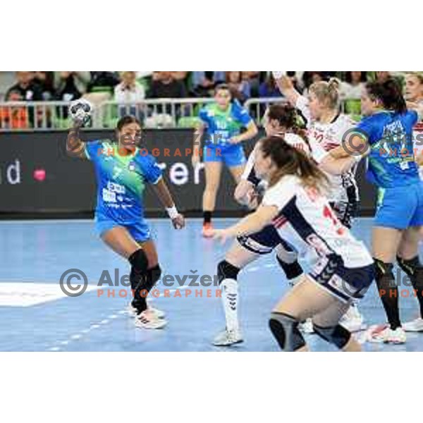 Elizabeth Omoregie in action during EURO Cup Women 2022 Group phase handball match between Slovenia and Norway in Ljubljana, Slovenia on October 10, 2021