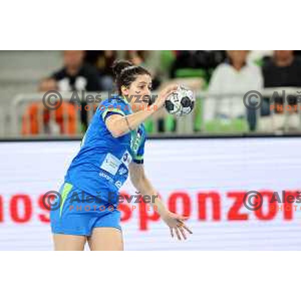Ema Hrvatin in action during EURO Cup Women 2022 Group phase handball match between Slovenia and Norway in Ljubljana, Slovenia on October 10, 2021