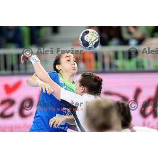 Tjasa Stanko in action during EURO Cup Women 2022 Group phase handball match between Slovenia and Norway in Ljubljana, Slovenia on October 10, 2021
