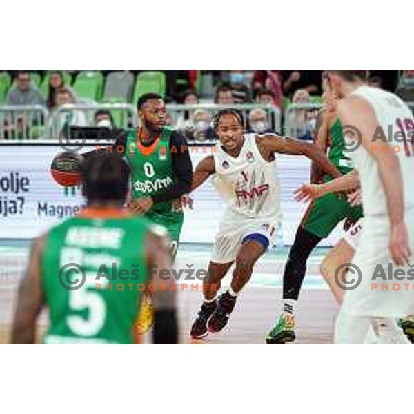 JAcob Pullen of COL and Garrett Nevels. of FMP in action during ABA league regular season basketball match between Cedevita Olimpija and FMP in Stozice, Arena, Ljubljana, Slovenia on October 11, 2021
