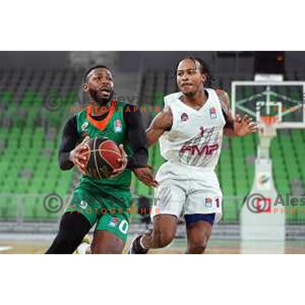 Jacob Pullen of COL and Garrett Nevels. of FMP in action during ABA league regular season basketball match between Cedevita Olimpija and FMP in Stozice, Arena, Ljubljana, Slovenia on October 11, 2021