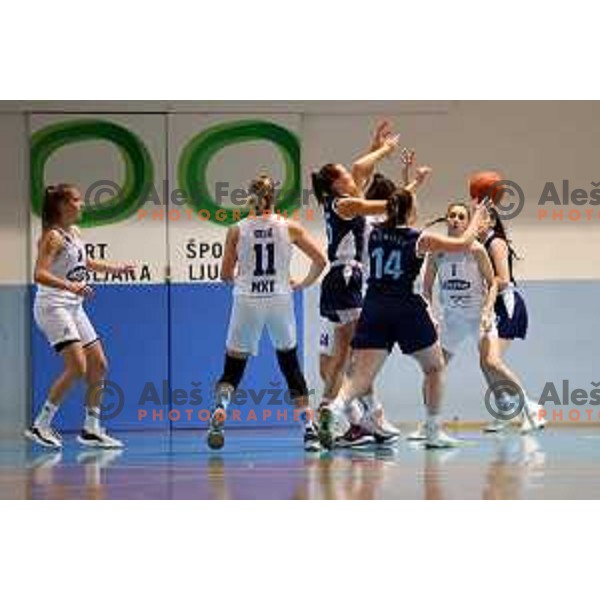 action during 1.SKL women basketball match between Derby Jezica and Pro-bit Konjice, Slovenia on October 9, 2021