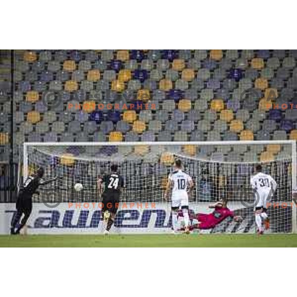 Matko Obradovic didn\'t stop penalty shot during UEFA Europa Conference League football match between NS Mura and Stade Rennais FC in Ljudski vrt, Maribor, Slovenia on October 21, 2021