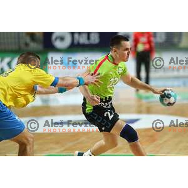 Stefan Damjanovic in action during 1.NLB leasing league handball match between Celje PL and Loka in Celje, Slovenia on Oktober 22, 2021