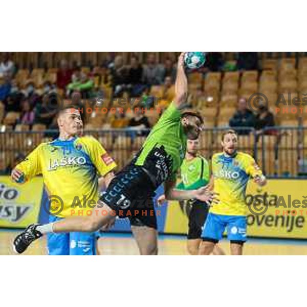 Andrej Bergant in action during 1.NLB leasing league handball match between Celje PL and Loka in Celje, Slovenia on Oktober 22, 2021