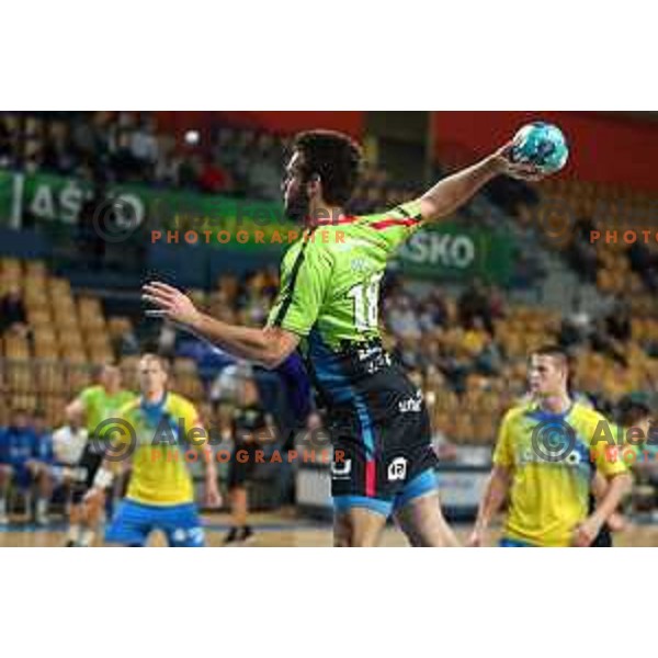 Matic Pipp in action during 1.NLB leasing league handball match between Celje PL and Loka in Celje, Slovenia on Oktober 22, 2021