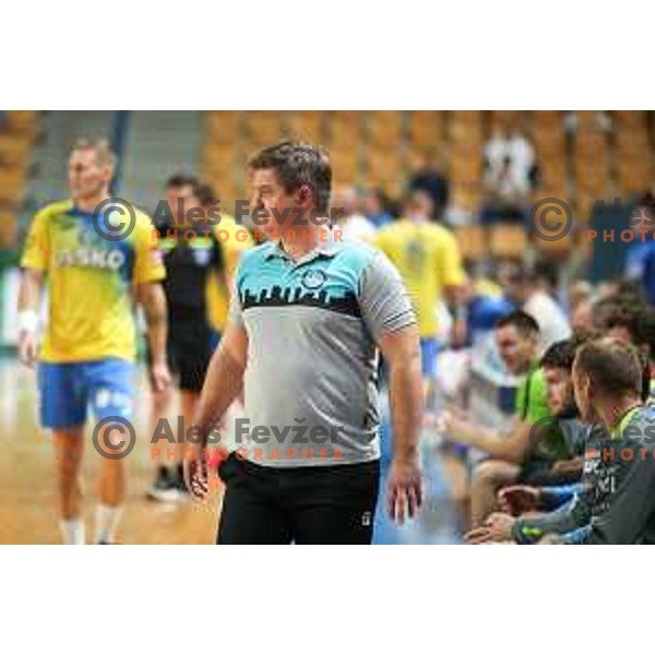 Jure Sterbucl in action during 1.NLB leasing league handball match between Celje PL and Loka in Celje, Slovenia on Oktober 22, 2021