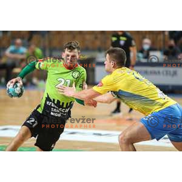 Aljaz Jesenko in action during 1.NLB leasing league handball match between Celje PL and Loka in Celje, Slovenia on Oktober 22, 2021