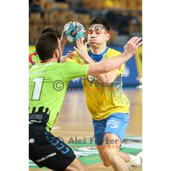 in action during 1.NLB leasing league handball match between Celje PL and Loka in Celje, Slovenia on Oktober 22, 2021