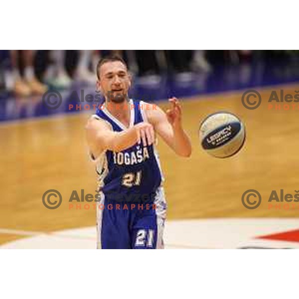Domen Bratoz in action during Nova KBM league basketball match between Helios Suns and Rogaska in Domzale, Slovenia on November 1, 2021
