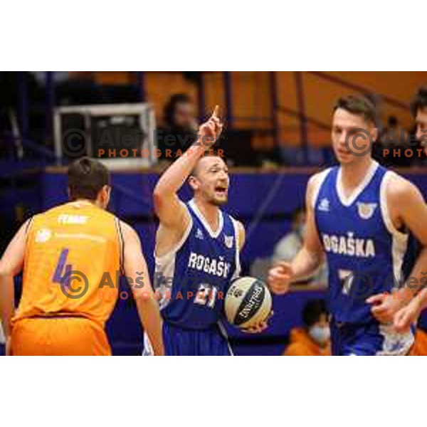 Domen Bratoz in action during Nova KBM league basketball match between Helios Suns and Rogaska in Domzale, Slovenia on November 1, 2021