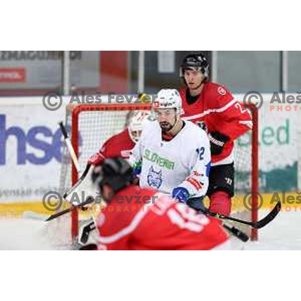 Nik Simsic in action during 4 nations ice-hockey tournament between Slovenia and Austria in Podmezakla hall in Jesenice, Slovenia on November 13, 2021