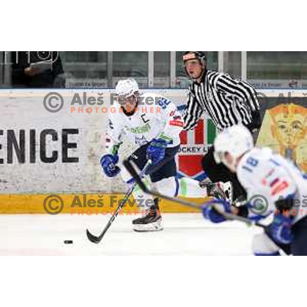 Anze Kuralt in action during 4 nations ice-hockey tournament between Slovenia and Austria in Podmezakla hall in Jesenice, Slovenia on November 13, 2021