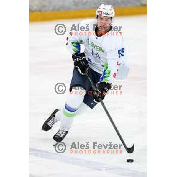Aljosa Crnovic in action during 4 nations ice-hockey tournament between Slovenia and Austria in Podmezakla hall in Jesenice, Slovenia on November 13, 2021