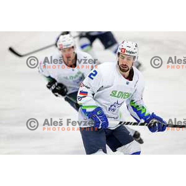 Nik Simsic in action during 4 nations ice-hockey tournament between Slovenia and Austria in Podmezakla hall in Jesenice, Slovenia on November 13, 2021