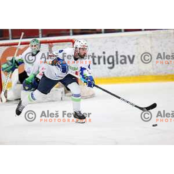Aleksandar Magovac in action during 4 nations ice-hockey tournament between Slovenia and Austria in Podmezakla hall in Jesenice, Slovenia on November 13, 2021