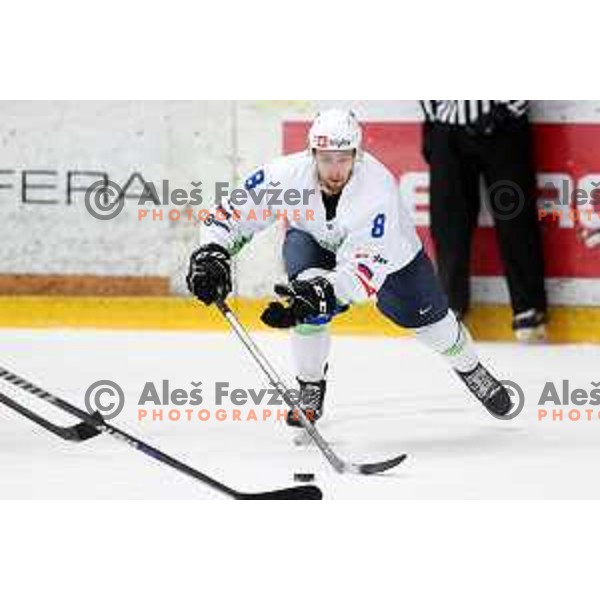 Ziga Urukalo in action during 4 nations ice-hockey tournament between Slovenia and Austria in Podmezakla hall in Jesenice, Slovenia on November 13, 2021