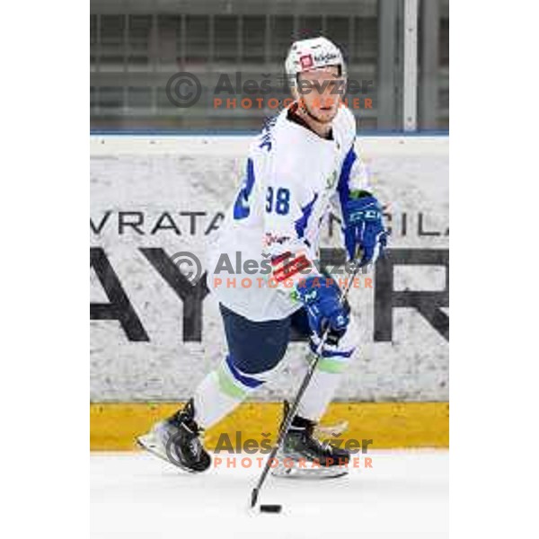 Blaz Tomazevic in action during 4 nations ice-hockey tournament between Slovenia and Austria in Podmezakla hall in Jesenice, Slovenia on November 13, 2021