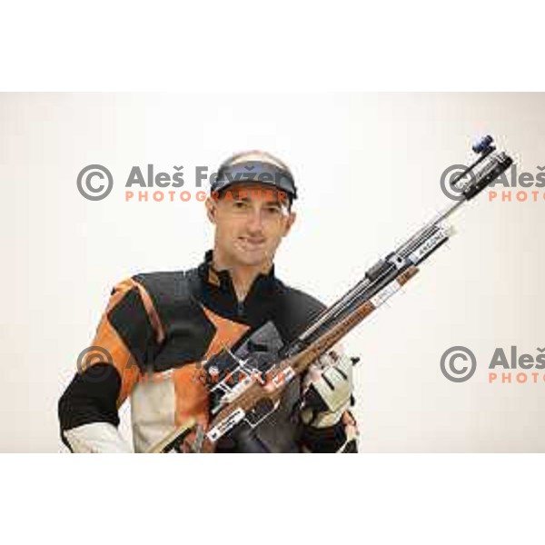Robert Markoja, member of Slovenia air-rifle shooting team at practice session in Ljubljana, Slovenia on November 12, 2021