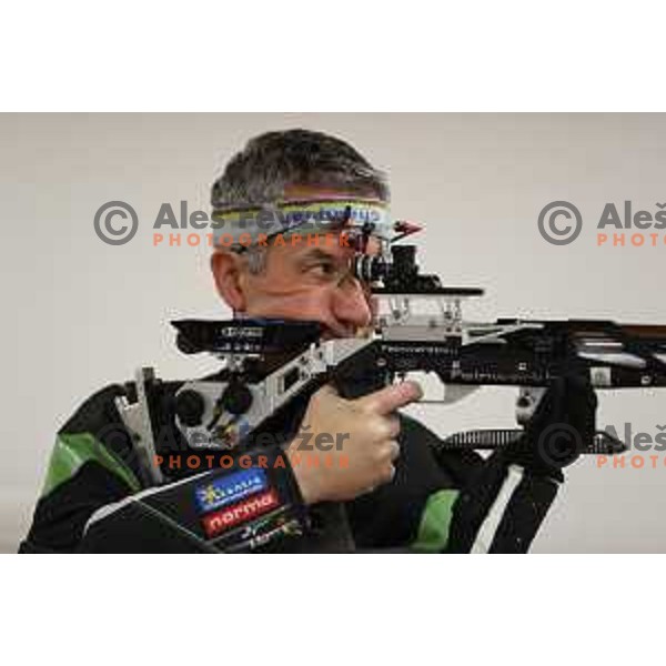 Rajmond Debevec, member of Slovenia air-rifle shooting team at practice session in Ljubljana, Slovenia on November 12, 2021