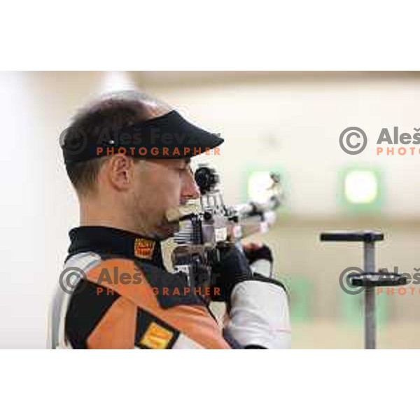 Robert Markoja, member of Slovenia air-rifle shooting team at practice session in Ljubljana, Slovenia on November 12, 2021