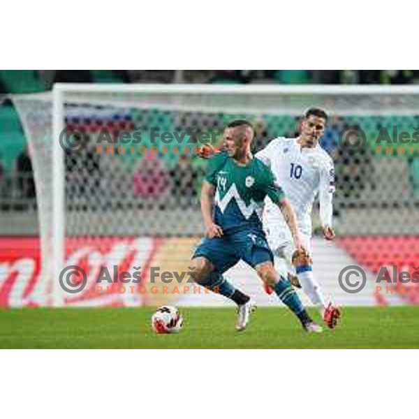 Jasmin Kurtic in action during FIFA World Cup 2022 Qualifiers match between Slovenia and Cyprus in Stozice, Ljubljana, Slovenia on November 14, 2021