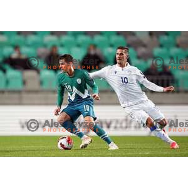 Miha Zajc in action during FIFA World Cup 2022 Qualifiers match between Slovenia and Cyprus in Stozice, Ljubljana, Slovenia on November 14, 2021