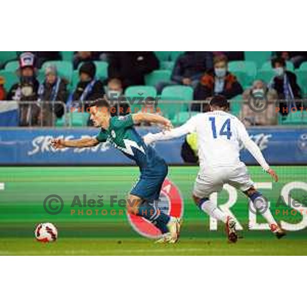 Zan Celar in action during FIFA World Cup 2022 Qualifiers match between Slovenia and Cyprus in Stozice, Ljubljana, Slovenia on November 14, 2021