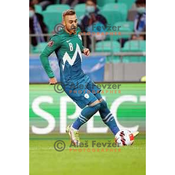 Sandi Lovric in action during FIFA World Cup 2022 Qualifiers match between Slovenia and Cyprus in Stozice, Ljubljana, Slovenia on November 14, 2021