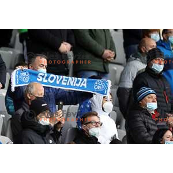 Fans of Slovenia during FIFA World Cup 2022 Qualifiers match between Slovenia and Cyprus in Stozice, Ljubljana, Slovenia on November 14, 2021