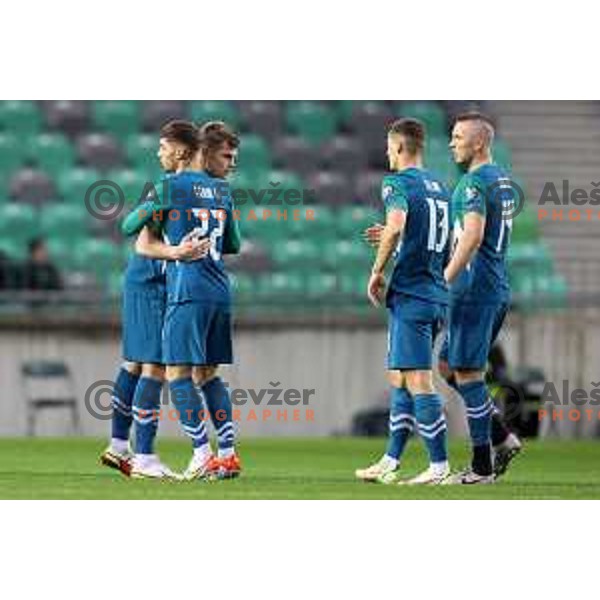 Jaka Bijol and Adam Gnezda Cerin in action during FIFA World Cup 2022 Qualifiers match between Slovenia and Cyprus in Stozice, Ljubljana, Slovenia on November 14, 2021