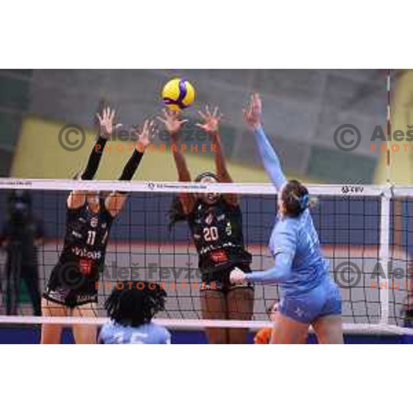 Lucille Charuk in action during 1/16 Final of CEV Volleyball Cup 2022 Women between Calcit Kamnik and Viteos Neuchatel in Kamnik, Slovenia on November 17, 2021