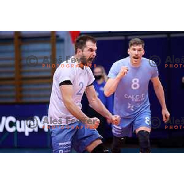 Klemen Hribar in action during CEV Volleyball Cup 2022 between Calcit Volleyball and Guaguas Las Palmas in Kamnik, Slovenia on November 17, 2021