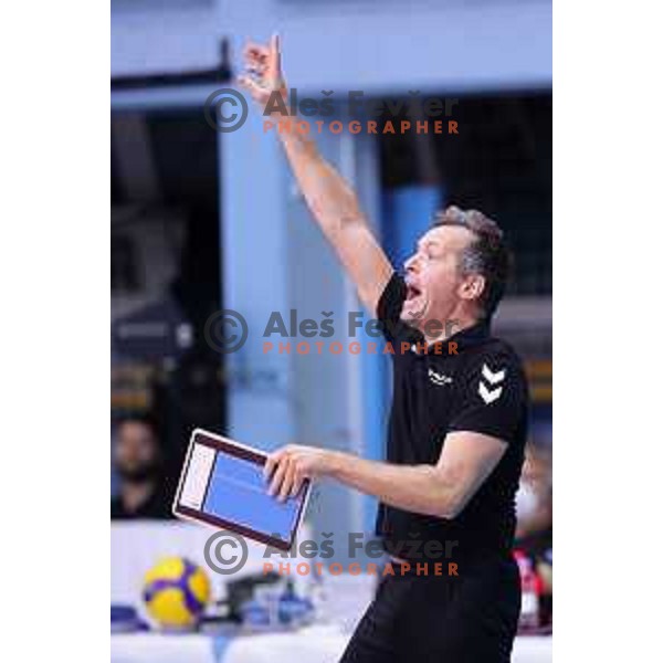 Head coach Gregor Rozman in action during 1/16 Final of CEV Volleyball Cup 2022 Women between Calcit Kamnik and Viteos Neuchatel in Kamnik, Slovenia on November 17, 2021