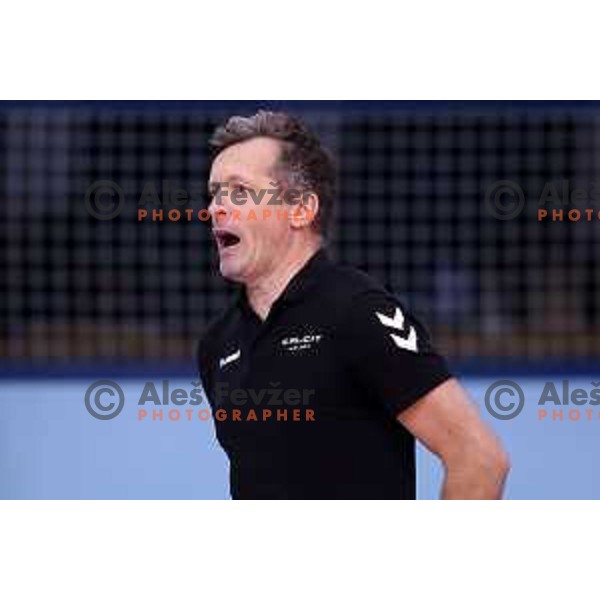 Head coach Gregor Rozman in action during 1/16 Final of CEV Volleyball Cup 2022 Women between Calcit Kamnik and Viteos Neuchatel in Kamnik, Slovenia on November 17, 2021