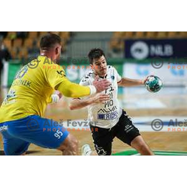 Filip Glavas in action during 1.NLB league handball match between Celje Pivovarna Lasko and Trimo Trebnje in Celje, Slovenia on November 19, 2021