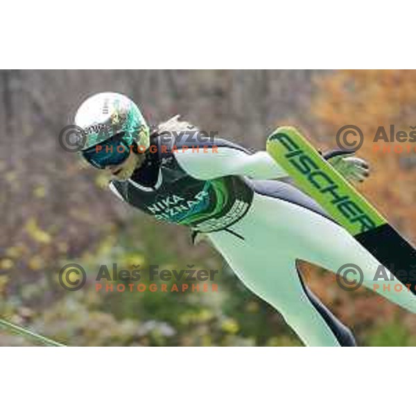 Nika Kriznar of Slovenia Ski-jumping team during practice session in Kranj, Slovenia on November 23, 2021
