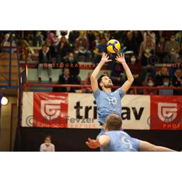 Jan Brulec in action during 1.DOL volleyball match between Calcit Volley and ACH Volley in Kamnik, Slovenia on November 27, 2021