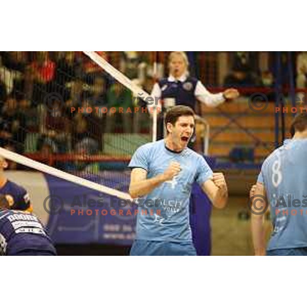 Diko Puric in action during 1.DOL volleyball match between Calcit Volley and ACH Volley in Kamnik, Slovenia on November 27, 2021