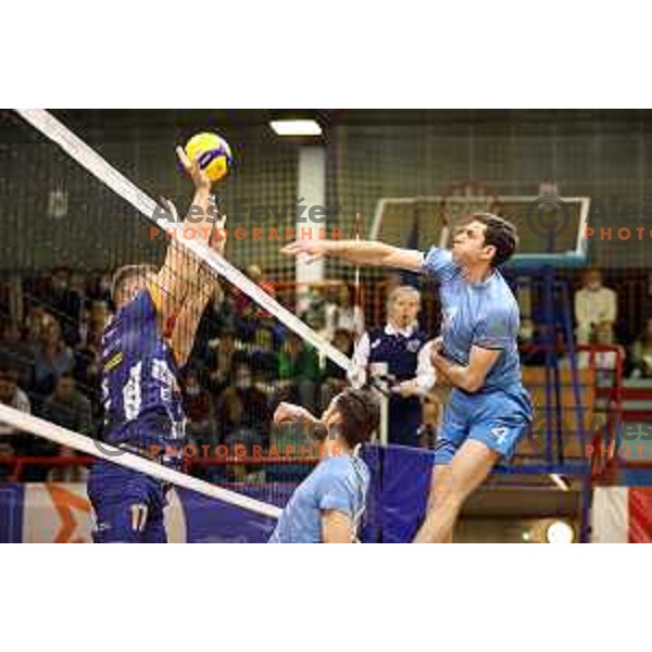 Diko Puric in action during 1.DOL volleyball match between Calcit Volley and ACH Volley in Kamnik, Slovenia on November 27, 2021