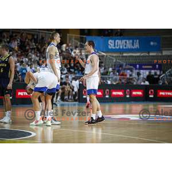Jurij Macura and Klemen Prepelic in action during FIBA World Cup 2023 Qualifiers match between Slovenia and Sweden in Bonifika hall, Koper, Slovenia on November 28, 2021 