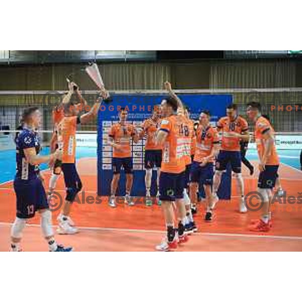 Players of ACH Volley celebrate victory in the Final of Slovenian Cup, Ljubljana, Slovenia on December 22, 2021