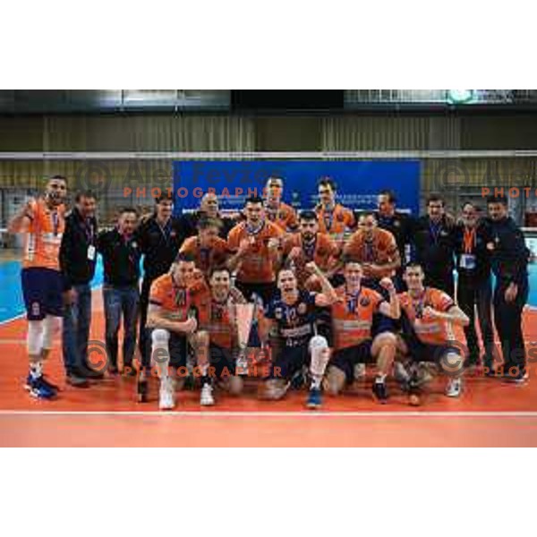 Players of ACH Volley celebrate victory in the Final of Slovenian Cup, Ljubljana, Slovenia on December 22, 2021