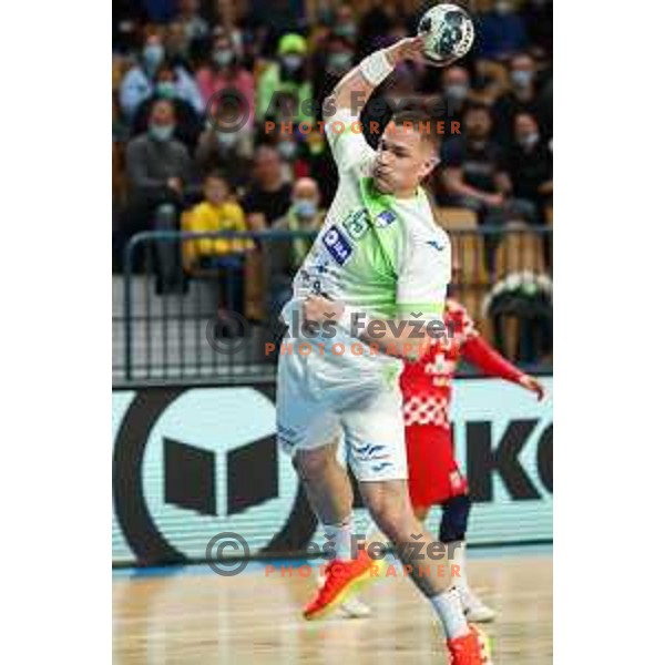 Vid Poteko in action during friendly match between Slovenia and Croatia in Celje, Slovenia on December 29, 2021