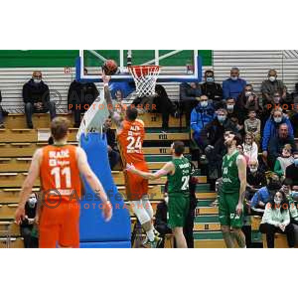 Alen Omic in action in ABA league basketball match between Krka and Cedevita Olimpija in Leon Stukelj Hall in Novo mesto, Slovenia on January 2, 2022