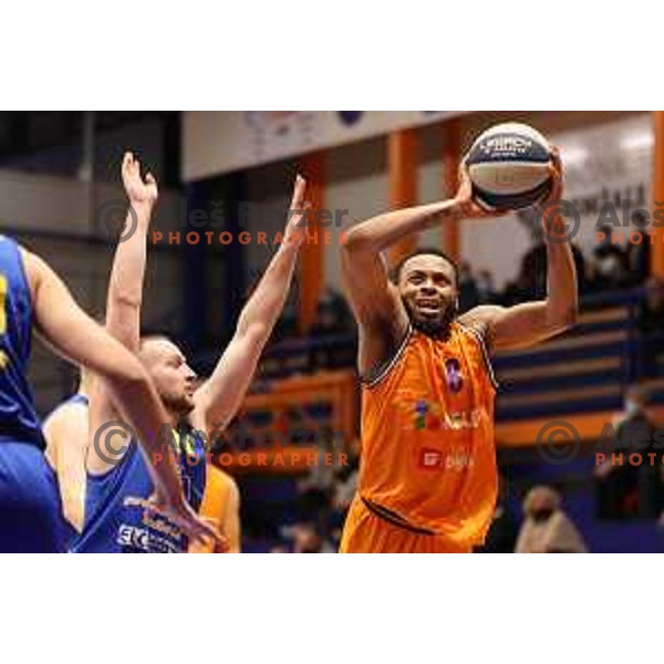 Nejc Martincic and Carlbe Ervin in action during Nova KBM league match between Helios Suns and Sencur GGD in Domzale, Slovenia on January 4, 2022