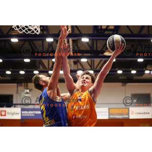 Hasan Rizvic and Aljaz Bratec in action during Nova KBM league match between Helios Suns and Sencur GGD in Domzale, Slovenia on January 4, 2022